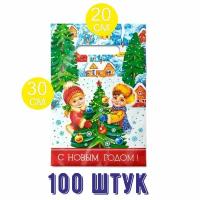 Пакет с вырубной ручкой Зимние забавы тико-пластик, 20х30 см, 100 шт