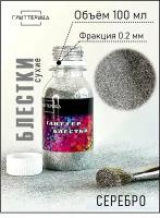 Глиттер блестки для декора и творчества 100 гр. серебряные 0.2 мм глиттерика 100 мл