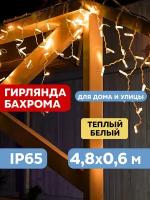 Гирлянда Айсикл (бахрома) светодиодный, 4,8 х 0,6 м, белый провод, 230 В, диоды теплый белый, 176 LED NEON-NIGHT