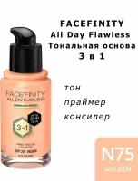 Max Factor Тональная эмульсия Facefinity All Day Flawless 3-in-1, SPF 20, 30 мл/45 г, оттенок: 75 Golden