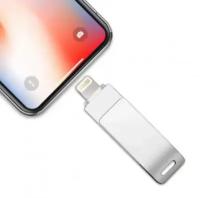 Флешка для айфона 64GB / 2в1, USB Lightning - USB 3.0 / для iPhone, iPad, iPod / металлическая