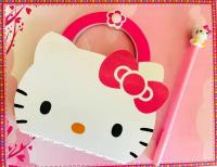 Набор подарочный скетчбук блокнот для девочек Hello Kitty розовый с ручкой 18*16 см на кнопочке в виде сумочки