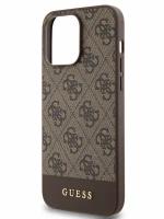 Guess для iPhone 15 Pro Max чехол PU 4G Bottom stripe Metal logo Hard Brown