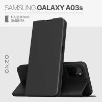 Чехол книжка на Samsung Galaxy A03s / Самсунг Галакси А03с чехол кожаный с магнитной застежкой, черный