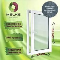 Окно 1200 х 900 мм, Melke 60 (Фурнитура FUTURUSS), правое одностворчатое, поворотно-откидное, цвет внешней ламинации Антрацитово-серый, 2-х камерный стеклопакет, 3 стекла