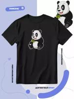 Футболка SMAIL-P прикольная панда кушает бамбук, размер L, черный