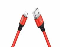 Кабель зарядка Hoco X14 Lightning - USB для быстрой зарядки iPhone, iPad, 2 метра, Красно-черный, тканевая оплетка