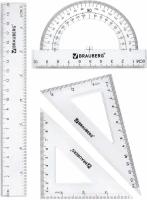 Набор чертежный для школы / геометрии средний Brauberg (линейка 20 см, 2 угольника, транспортир)