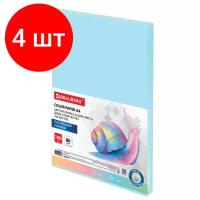 Комплект 4 шт, Бумага цветная BRAUBERG, А4, 80 г/м2, 100 л, пастель, голубая, для офисной техники, 112445