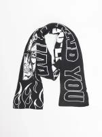 Вязаный трикотажный шарф с надписями, цвет белый, черный, размер No_size