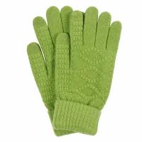 Трикотажные женские перчатки фантазийной вязки с тачскрином на указательном и большом пальце, цвет зеленый