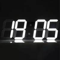 Часы Цифровые 3D LED будильник настольные и настенные с подсветкой, ночник с календарем и термометром, USB, Белые