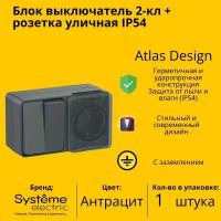 Блок выключатель+розетка IP54 пылевлагозащищенная 2-клавишная Schneider Electric (Systeme Electric) с заземлением, с защитными шторками