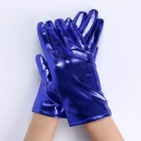 Карнавальнеый аксессуар- перчатки, цвет синий металлик, искусственная кожа, "Страна Карнавалия", материал полиэстер