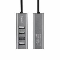 USB Разветвитель Hoco HB1 на 4 USB, концентратор, серый