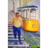 Авторская оригинальная картина маслом "Сеньор Лиссабон - водитель трамвая. Португалия" 60х40 см