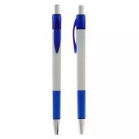 Ручка шариковая, автоматическая "Лого Квадрат", белая с синими вставками, стержень синий, 12 шт