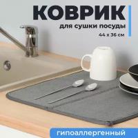 Коврик для сушки посуды, Shiny Kitchen, Сушилка для столовых приборов, Коврик для кухни под посуду, Серый