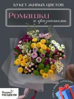Букет живых цветов "Полевой" из ромашек и хризантем Сантини