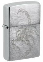 Оригинальная бензиновая зажигалка ZIPPO Classic 48788 с покрытием Brushed Chrome - Скорпион