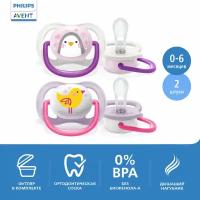 Пустышка силиконовая ортодонтическая Philips AVENT ultra air SCF080/06 0-6 м, 2 шт