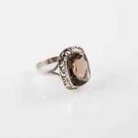 Стильное необычное кольцо из серебра с раухтопазом (дымчатый кварц)