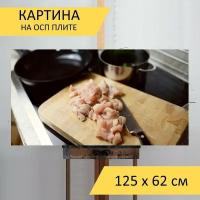 Картина на ОСП 125х62 см. "Куриное мясо, домашняя птица, мясо птицы" горизонтальная, для интерьера, с креплениями