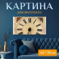 Картина на холсте "Часы, циферблат, щит часы" на подрамнике 75х40 см. для интерьера