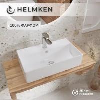 Накладная раковина в ванную Helmken 85554000: умывальник прямоугольный из фарфора 54,5 см, отверстие под смеситель, перелив, гарантия 25 лет