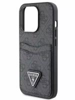 Guess для iPhone 15 Pro чехол PU 4G Double cardslot Triangle metal logo Hard Black