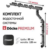 Водосточная система Docke Premium, 7,5м/3,3м, RAL 7024, цвет графит, водосток на крышу дома пластиковый