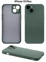 Защитный чехол на айфон 15 плюс силиконовый противоударный бампер для Apple iPhone 15 Plus с защитой камеры темно-зеленый