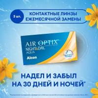 Air Optix Night & Day Aqua +1.25 / 13.8 / 8.6, 3 штуки (линзы), ежемесячные. ALCON. Алкон Аир Оптикс Ночь и День Аква. Срок замены линзы - 1 месяц