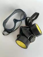 Маска респиратор для кератина защитная с 2 фильтрами от формальдегида краски хлора пыли аммиака профессиональная + очки