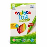 Карандаши цветные 12 цветов Carioca Tita Triangular maxi (d=5мм, 3гр, утолщенные) картонная упаковка (42791)