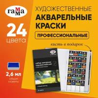 Акварель художественная Гамма "Старый Мастер", 24цв*2,6мл, кюветы, с кистью, пластик. коробка