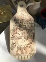 Керамическая доска ручной работы "Кот на кухне"