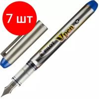 Комплект 7 штук, Ручка перьевая PILOT одноразовая SVP-4M V-Pen, синие чернила, 0.58мм