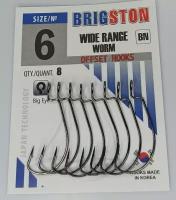 Крючки офсетные BRIGSTON WIDE RANGE WORM №6 / офсетники для силиконовых приманок / большое ушко