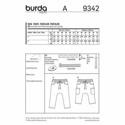 Выкройка Burda 9342 - Штаны
