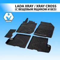 Коврики в салон автомобиля литьевые Rival Lada Xray хэтчбек 2015-н. в./Xray Cross хэтчбек 2018-н. в. (с вещевым ящиком и без), резина, 5 шт, 66007002