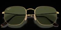 Мужские, женские солнцезащитные очки Ray-Ban RB 3548N 001/58, цвет: золотой, цвет линзы: зеленый, прямоугольные, металл