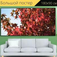 Большой постер "Дерево, ветви, красочные осенние листья" 180 x 90 см. для интерьера