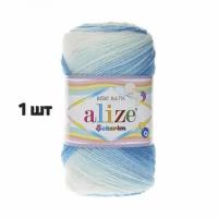 Пряжа Alize Sekerim Bebe Batik Белый-голубой (2130) 1 моток 100 г/320 м (100% акрил) ализе шекерим бебе батик