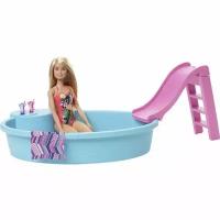 Кукла Барби в бассейне с горкой и аксессуарами 30 см Barbie. Товар уцененный