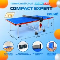 Теннисный стол Start Line Compact Expert синий, для помещений, с сеткой