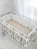 Бортики-заборчики в кроватку для новорожденных с оборотом в цвете "лён"