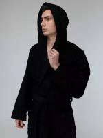 Мужской черный махровый халат с капюшоном 52