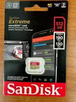 Карта памяти SanDisk Extreme microSDXC 512 ГБ Class 10, V30, A2, UHS Class 3, R/W 190/130 МБ/с