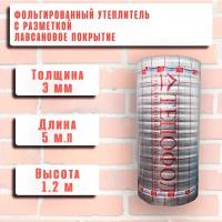 Фольгированный утеплитель для теплого пола с разметкой, Тепофол А 3 мм, 1.2 м х 5м (6м2)